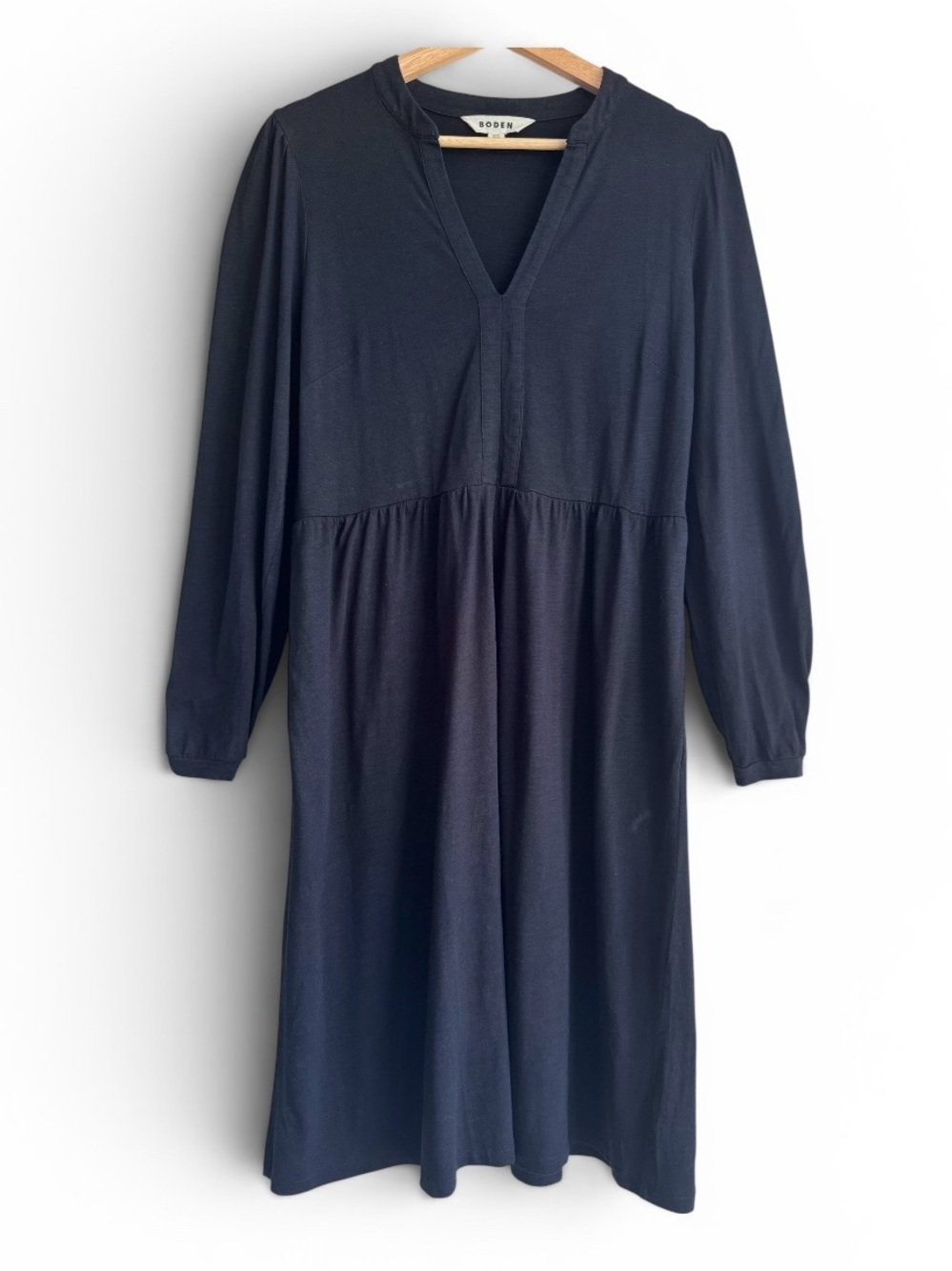 Boden Naomi Black Long Sleeve Jersey Dress US 10L Relaxed Midi Dress